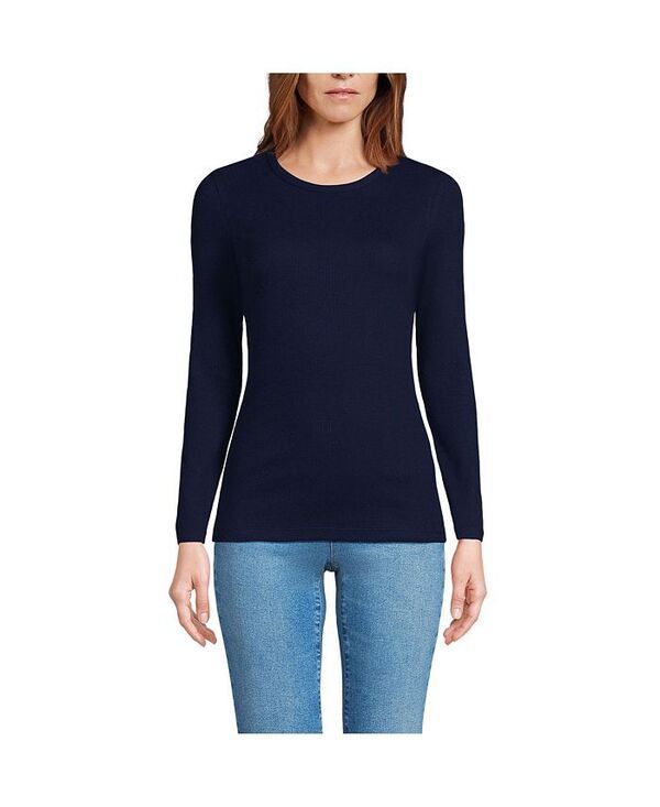 ランズエンド レディース トップス Tシャツ Lands End Womens Long Sleeve Micro Rib TShirt Deep sea navy ネイビー 8,954円
