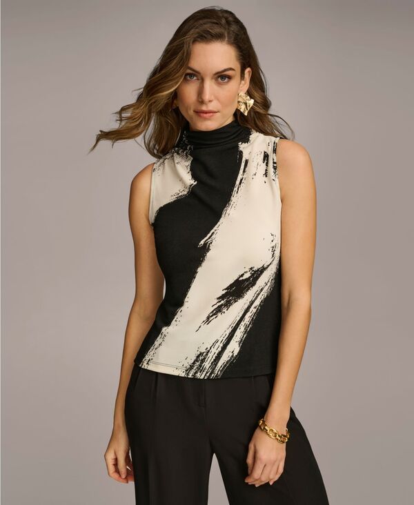 ダナ キャラン ニューヨーク レディース トップス シャツ モックネック プリント ノースリーブ Donna Karan New York Donna Karan Womens Printed Mock Neck Sleeveless Top Black Mu