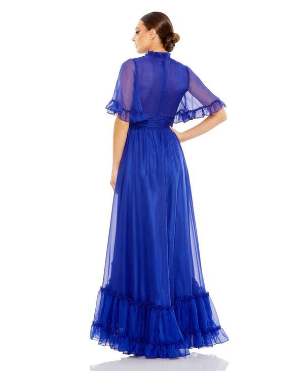 マックダガル レディース トップス ワンピース ハイネック フリル Mac Duggal Womens Ruffled High Neck Flutter Sleeve High Low Hem Gown Sapphire サファイア