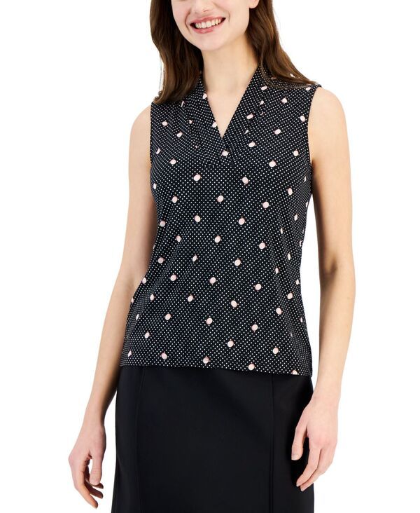 アンクライン レディース トップス シャツ Vネック プリント ノースリーブ Anne Klein Womens Printed Sleeveless VNeck Shell Top ANNE BLACKRED ブラック