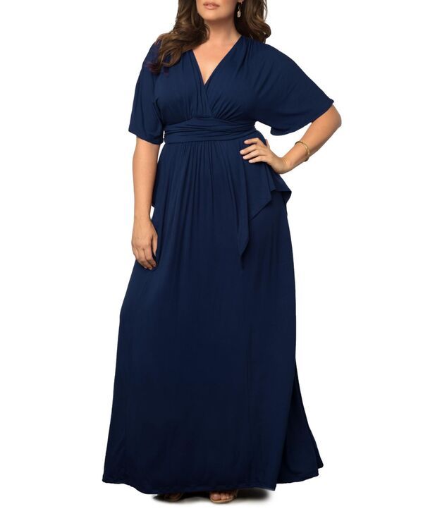 キヨナ レディース トップス ワンピース マキシワンピース プラスサイズ マキシ Kiyonna Plus Size Indie Flair Maxi Dress with Kimono Sleeves Nouveau navy ネイビー