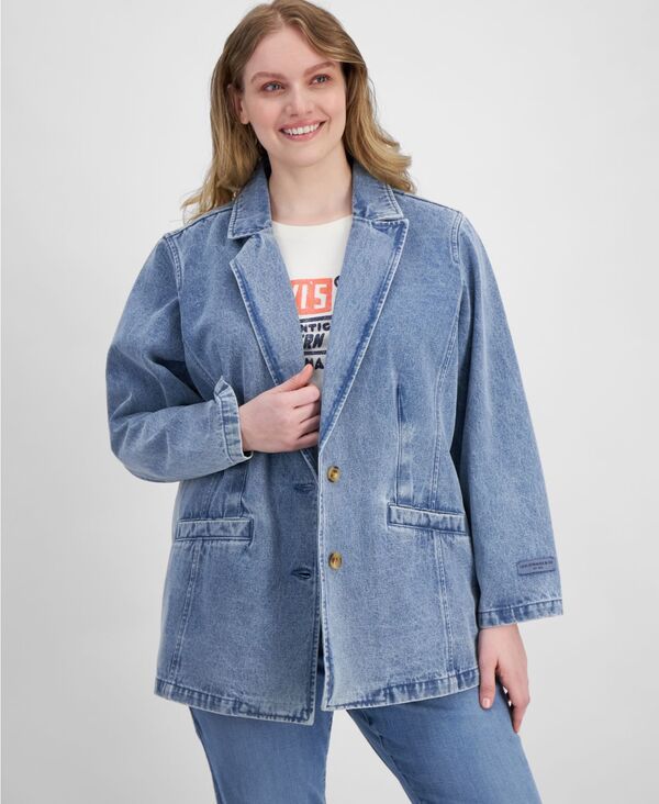 リーバイス レディース アウター ジャケット・ブルゾン プラスサイズ デニム ブレザー 長袖 ジャケット Levis Plus Size Denim LongSleeve Blazer Jacket Light Wash Denim デニム