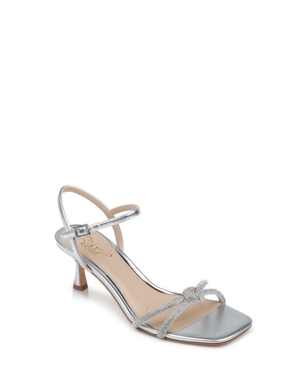 ジュウェルダグレイミシュカ レディース シューズ サンダル ヒール Jewel Badgley Mischka Womens Maci rhinestone Knot Kitten Heel Evening Sandals Silver Metallic シル