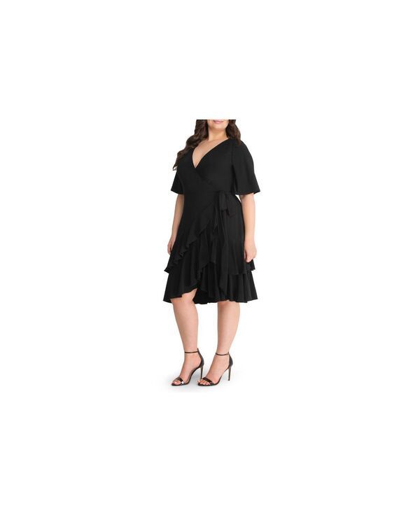 キヨナ レディース トップス ワンピース ラップワンピース プラスサイズ フリル Kiyonna Plus Size Miranda Ruffle Wrap Dress Black ブラック