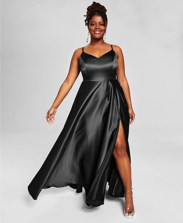 ビーダーリン レディース トップス ワンピース プラスサイズ サテン ノースリーブ B Darlin Trendy Plus Size Satin Sleeveless Gown Black ブラック
