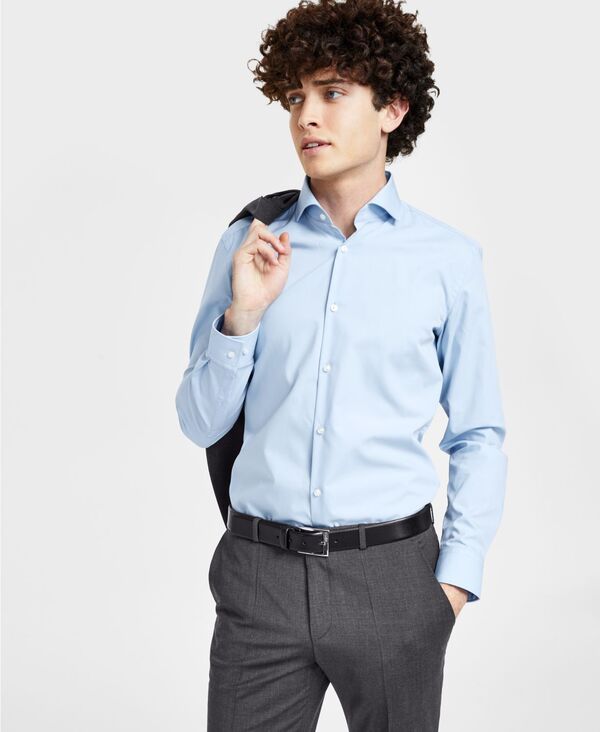 ヒューゴボス メンズ トップス シャツ スリムフィット Hugo Boss Mens Slim Fit Solid Dress Shirt Purple パープル