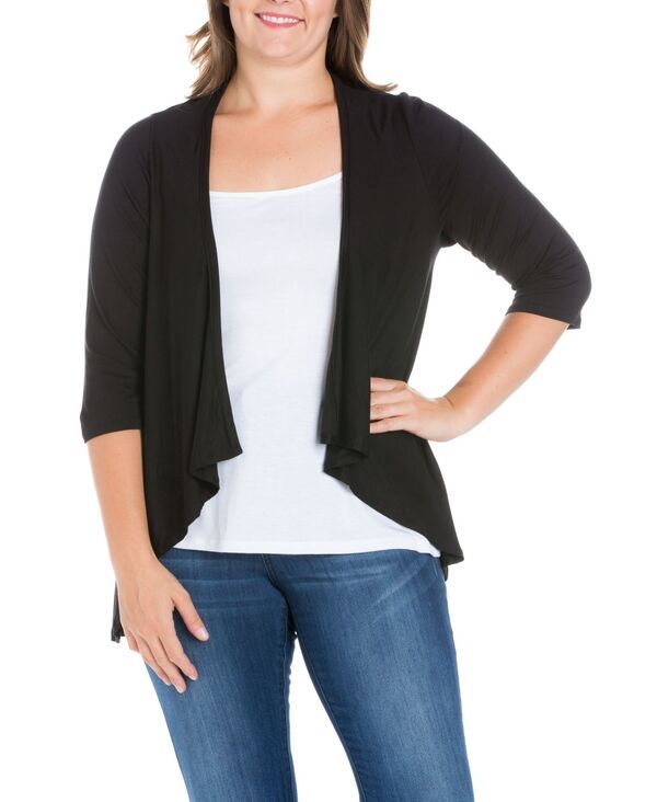 24 セブンコンフォート レディース アウター ニット・セーター プラスサイズ カーディガン 24seven Comfort Apparel Plus Size Elbow Length Sleeve Open Cardigan Black ブラック