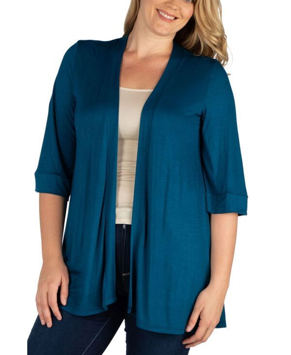 24 セブンコンフォート レディース アウター ニット・セーター プラスサイズ セーター カーディガン 24seven Comfort Apparel Plus Size Elbow Length Open Front Cardigan Sweater Tea