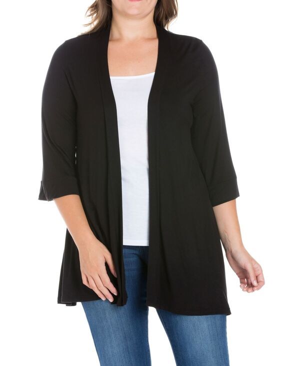 24 セブンコンフォート レディース アウター ニット・セーター プラスサイズ セーター カーディガン 24seven Comfort Apparel Plus Size Elbow Length Open Front Cardigan Sweater Bla 8,125円