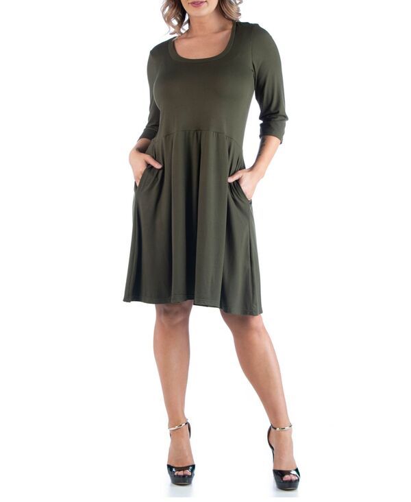 24 セブンコンフォート レディース トップス ワンピース プラスサイズ 24seven Comfort Apparel Womens Plus Size Fit and Flare Dress Evergreen
