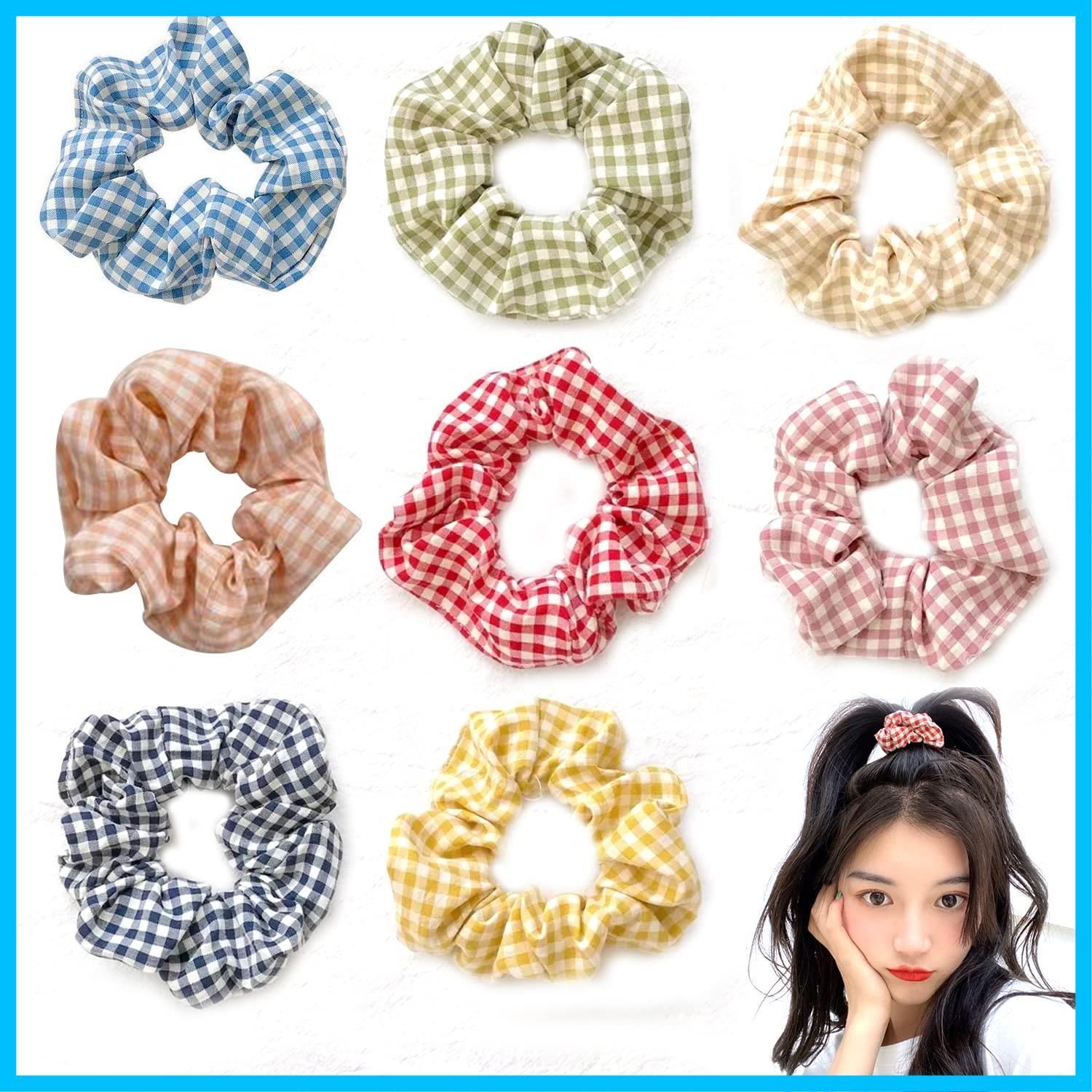 【特価商品】大人っぽい プレゼント 静電気防止 ガールズ 髪ゴム シンプル おしゃれ ヘアバンド ヘアゴム 可愛い ボリューム 格子縞 8個セット 髪飾り 人気 ヘアアクセサリー シュシュ