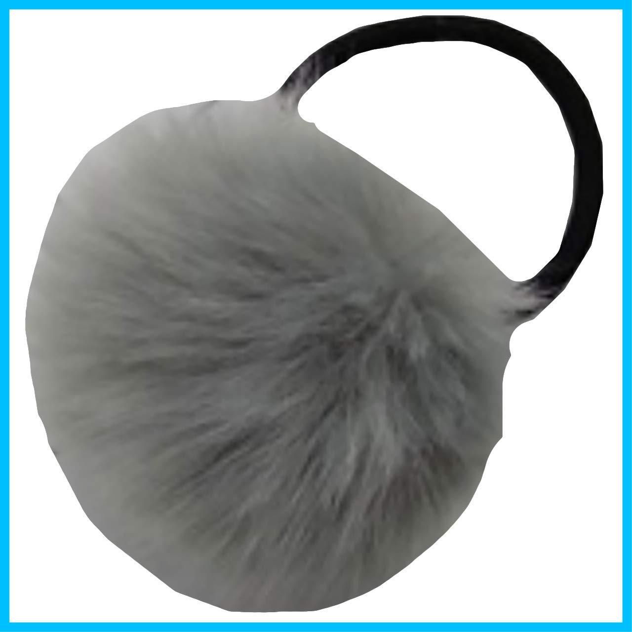 【新着商品】ヘアアクセサリー かわいい おしゃれ ZA047 大人 ボンボン ファー付き (09:グレー) ヘアゴム FANG(ホワイトファング) WHITE