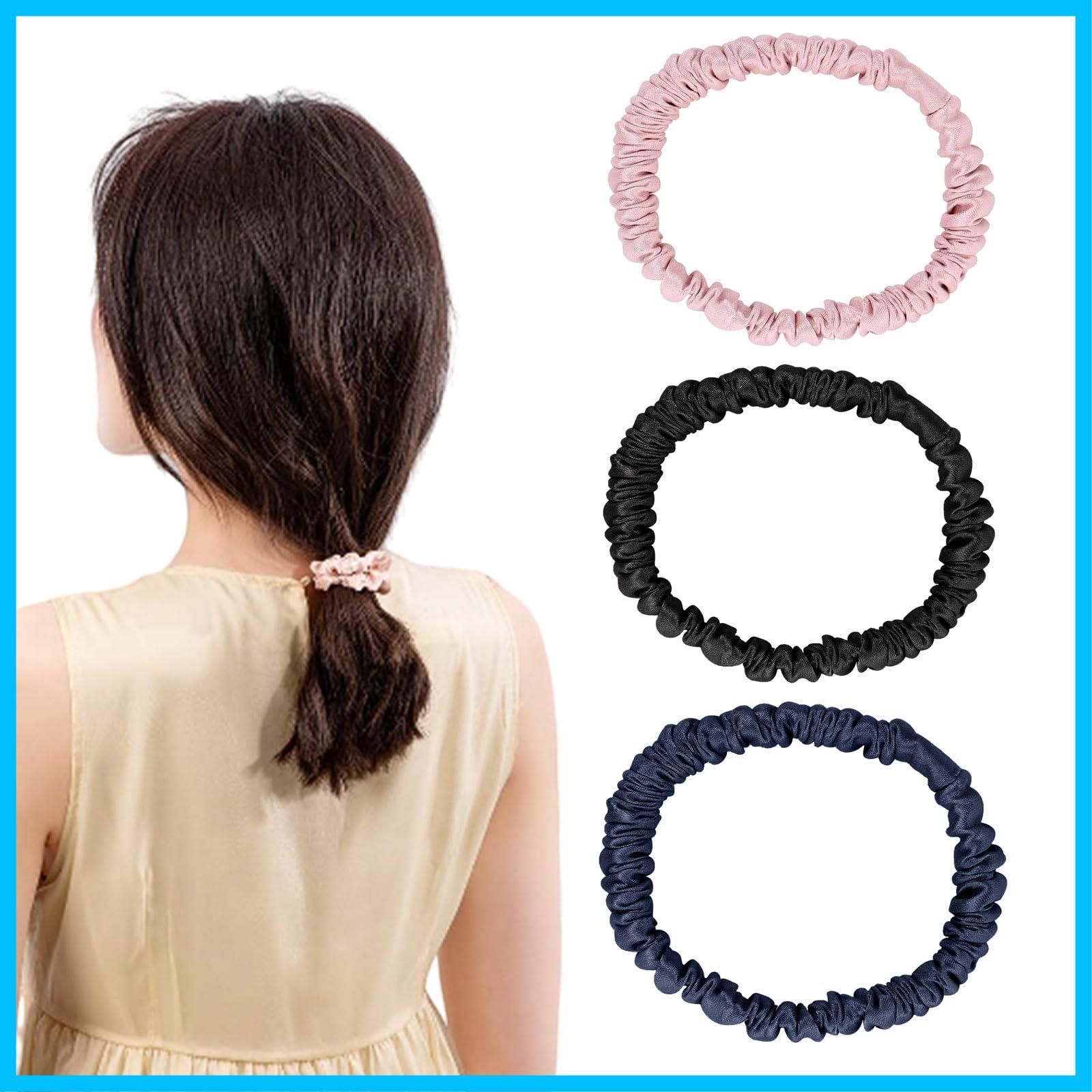 【在庫セール】大人 髪ゴム 100% オシャレ 跡が残らない ボリューム ヘアアクセサリー 縁幅1cm シュシュ 絡まない 大人おしゃれ 髪にやさし シルクヘアゴム ーン別で使える レディース エレガント 髪飾り Doyime 静電気防止 ギフト (黒+粉+ネ