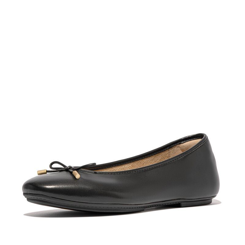 フィットフロップ レディース シューズ サンダル レザー FitFlop Delicato Bow Soft Leather Ballerinas Black ブラック