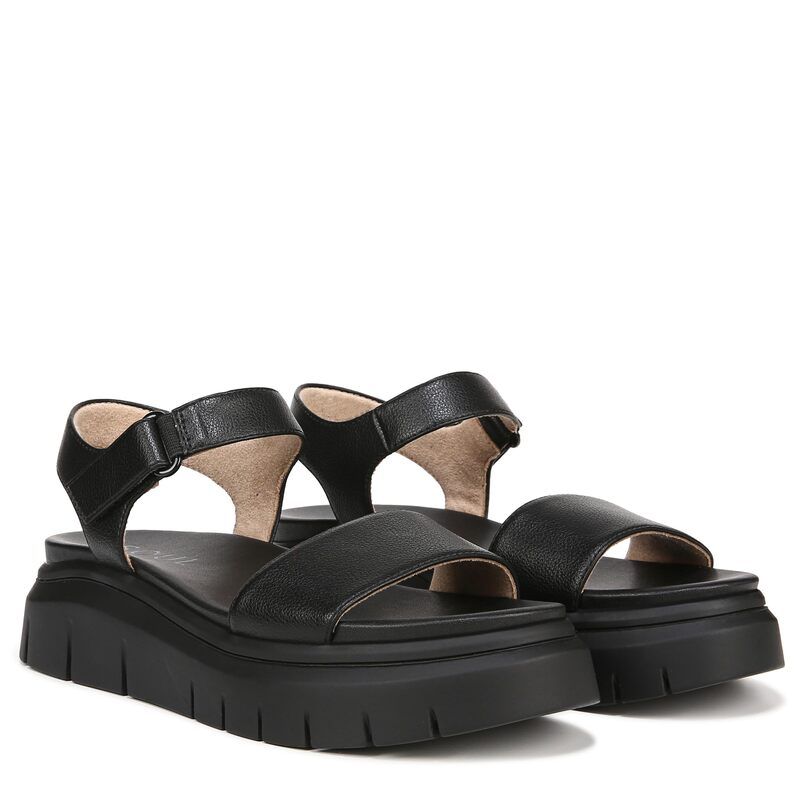 ナチュライザー レディース シューズ サンダル プラットフォーム アンクル SOUL Naturalizer Poppi Ankle Straplatform Flat Sandal Black Faux Leat ブラック
