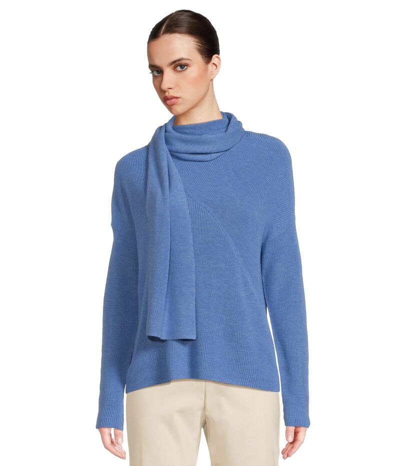 エリオットローレン レディース アウター ニット・セーター Elliott Lauren Its a Wrap Long Sleeve Relax Sweater with attached Scarf Sky
