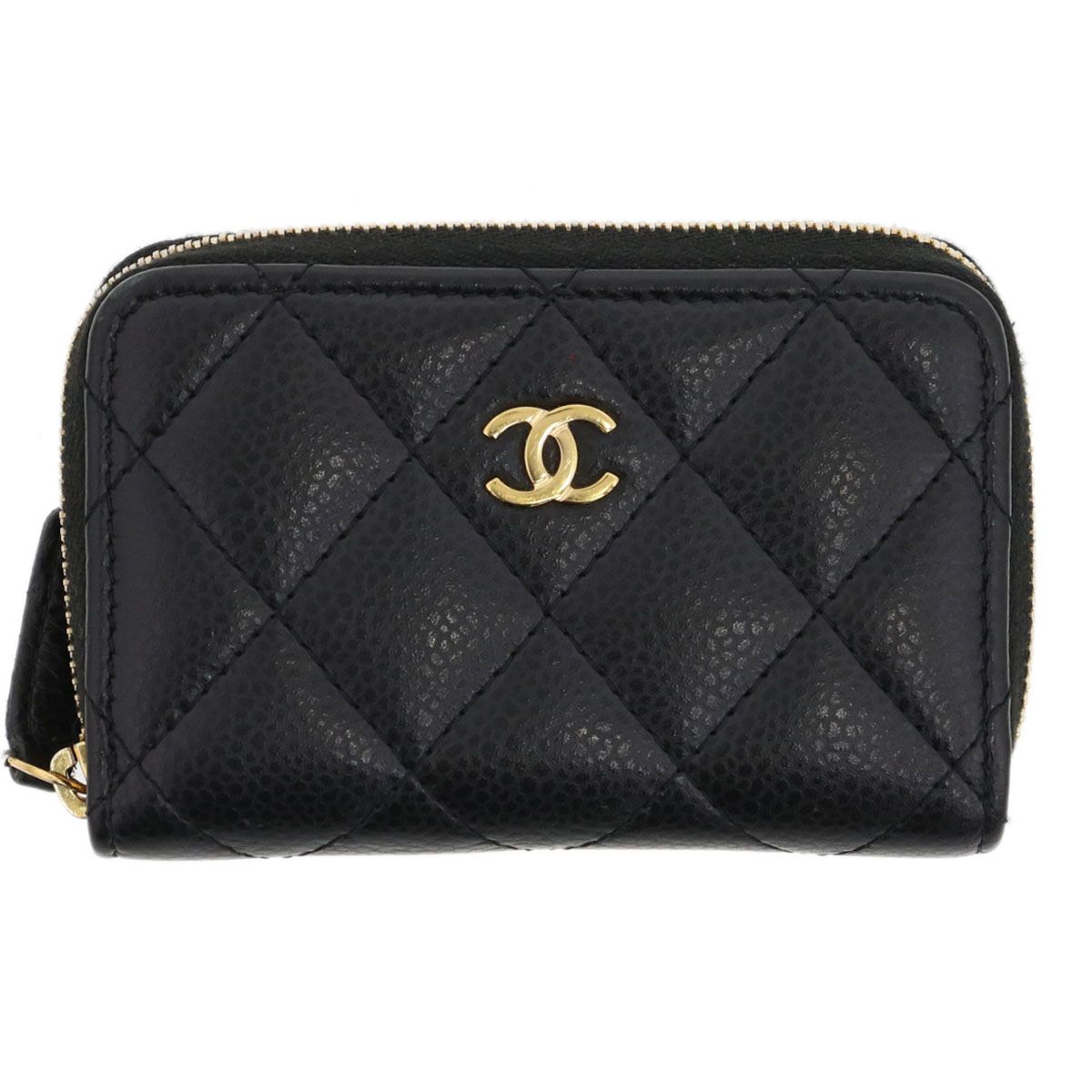 CHANEL シャネル クラシック ジップ コインパース コインケース AP0216 レディース キャビアスキン ブラック ゴールド金具 中古