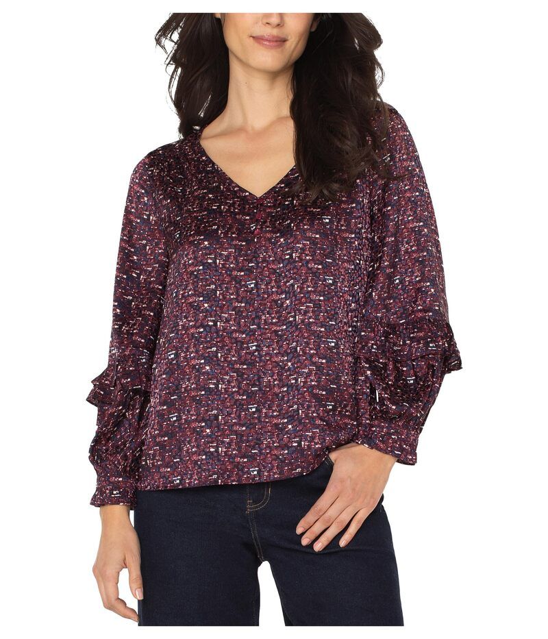 リヴァプール ロサンゼルス レディース トップス シャツ フリル ブラウス Liverpool Los Angeles Long Sleeve Woven Blouse W Ruffles Burgundy Multi バーガンディ