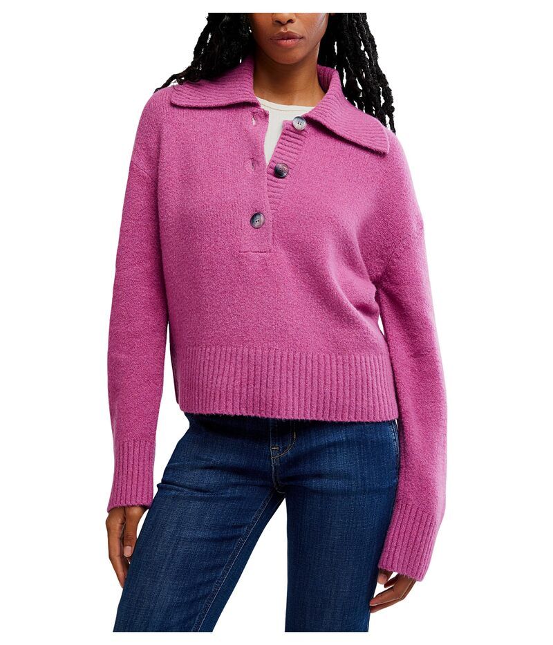 フリーピープル レディース アウター ニット・セーター ポロシャツ Free People Trading Up Polo Magenta Haze Me マゼンタ