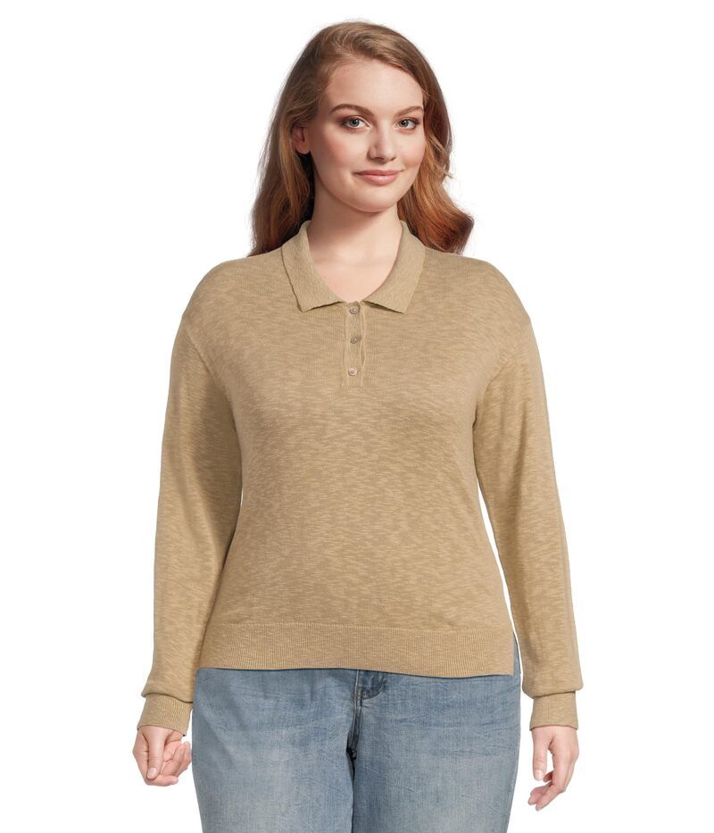モッドドック レディース アウター ニット・セーター ポロシャツ Mododoc Long Sleeve Polo Sweater Latte