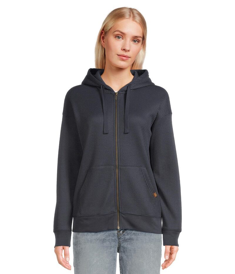 エルエルビーン レディース アウター パーカー・スウェット LLBean Birchwood Brushed Waffle Full Zip Hoodie Carbon Navy ネイビー