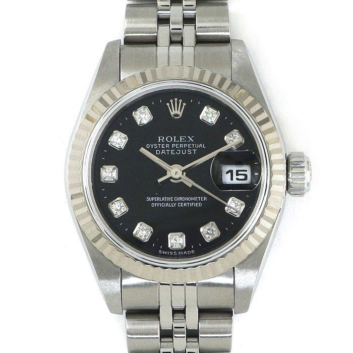 ロレックス Rolex 腕時計 デイトジャスト 79174G P番 2000年製 10ポイント ダイヤインデックス ブラック文字盤 フルーテッドベゼル ジュビリーブレス K18WG SS 自動巻き 【箱・保付き】 【中古】