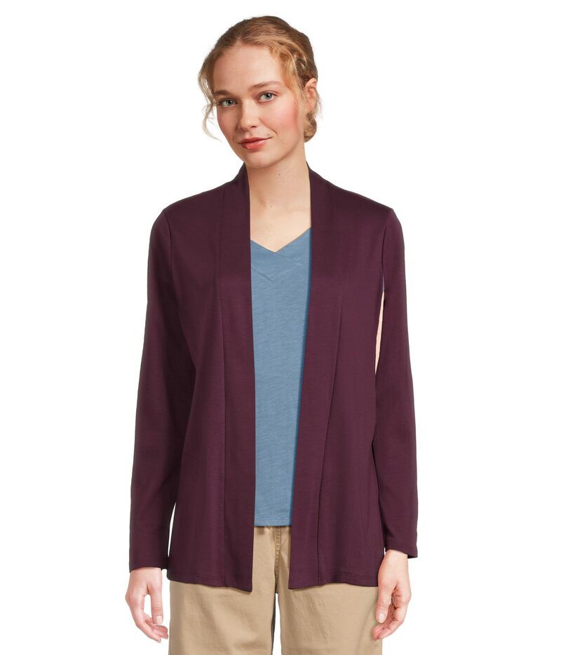 エルエルビーン レディース アウター ニット・セーター コットン カーディガン LLBean Pima Cotton Open Cardigan With Pockets Royal Plum プラム