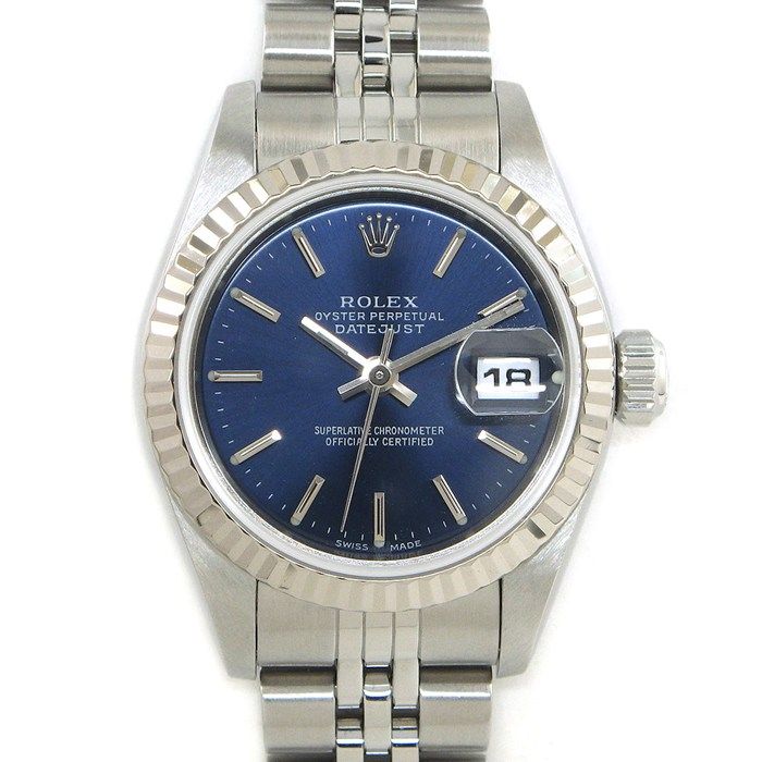 ロレックス Rolex 腕時計 デイトジャスト 79174 P番 2000年製 バーインデックス サンレイ ブルー文字盤 フルーテッドベゼル ジュビリーブレス K18WG SS 自動巻き 【中古】