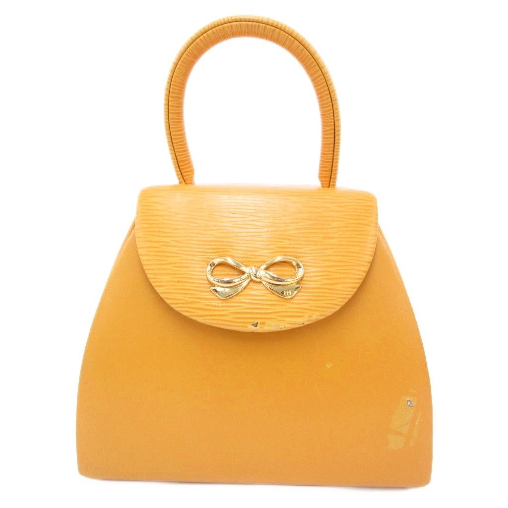 ハナエモリ HANAE MORI ミニハンドバッグ メタルリボン スクエア フラップ レザー 黄 イエロー /JS ■GY99 7,031円