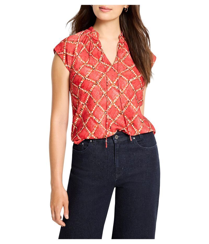 ニックプラスゾーイ レディース トップス シャツ キャップ NICZOE Squiggle Check Cap Sleeve Top Red Multi レッド