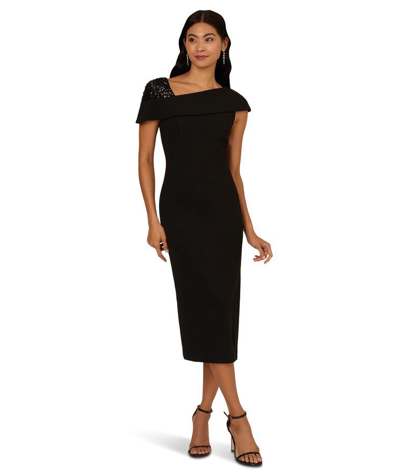 アドリアナ パペル レディース トップス ワンピース クレープ ミディ Adrianna Papell Beaded Crepe Midi Dress Black ブラック