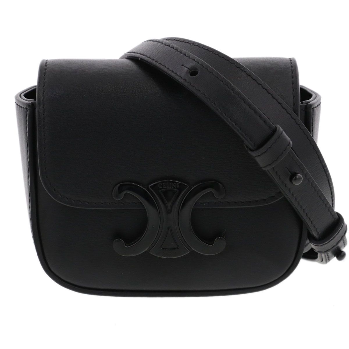CELINE セリーヌ ミニ クロード トリオンフ ショルダーバッグ 10I513 レディース レザー ブラック ソーブラック 中古