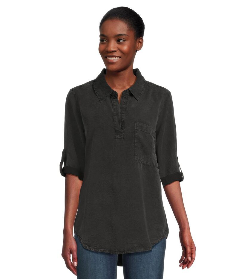モッドドック レディース トップス シャツ Mododoc Roll Tab Patch Pocket Tunic Black ブラック
