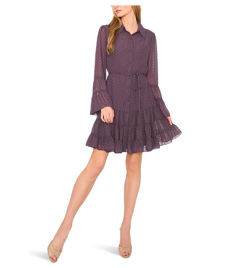 セセ レディース トップス ワンピース ティアード フリル CeCe Tiered Ruffled Button Front Dress Gunmetal ガンメタル