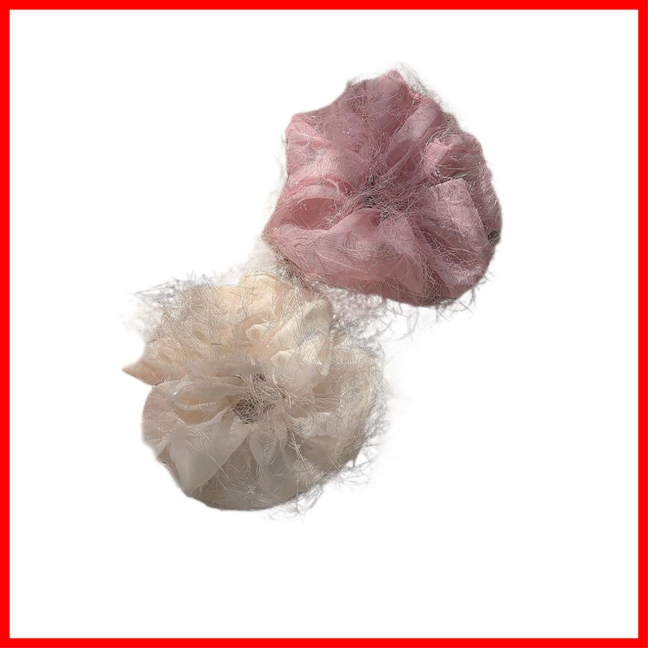 【特価セール】ボリューム 大きめ 髪留め おしゃれ おとな ヘアゴム シンプル プレスレット 2本セット 上品 かわいい シュシュ おしゃれ シュシュ OWIEOW まとめ髪 (ピンク+ホワイト)