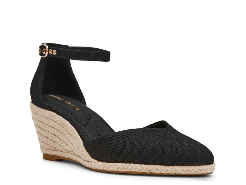 アンクライン レディース シューズ サンダル Anne Klein Wilmott Espadrille Wedge Sandal Black Canvas ブラック 20,160円