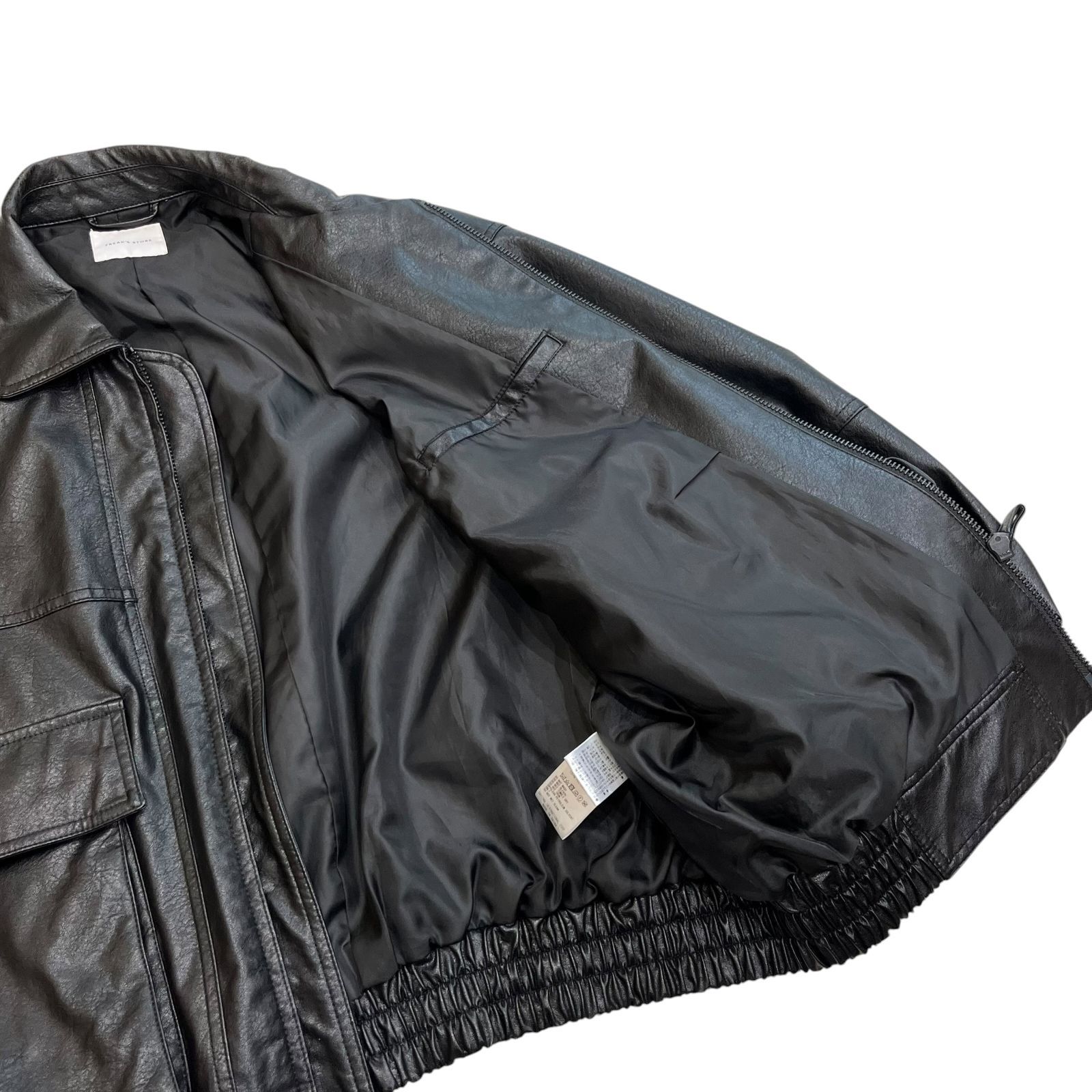 FREAK’S STORE レザージャケット カーフレザー Mサイズ 中古○FREAK'S STORE○フェイクレザージャケット Mサイズ ブラック 合