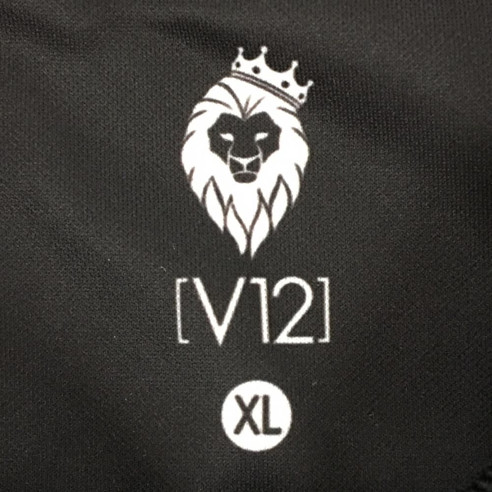 超美品】V12 半袖ポロシャツ 黒×白×グレー 総柄 胸ロゴゴールド メンズ