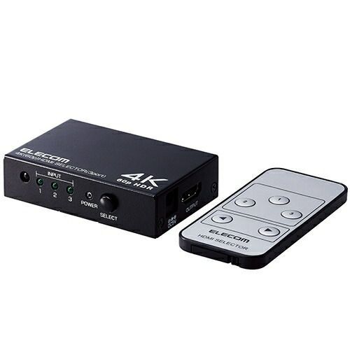 HDMI切替器 3ポート 4K DH-SW4KP31BKDH-SW4KP31BK【エレコム】【メーカー取寄品のため、返品キャンセル不可】