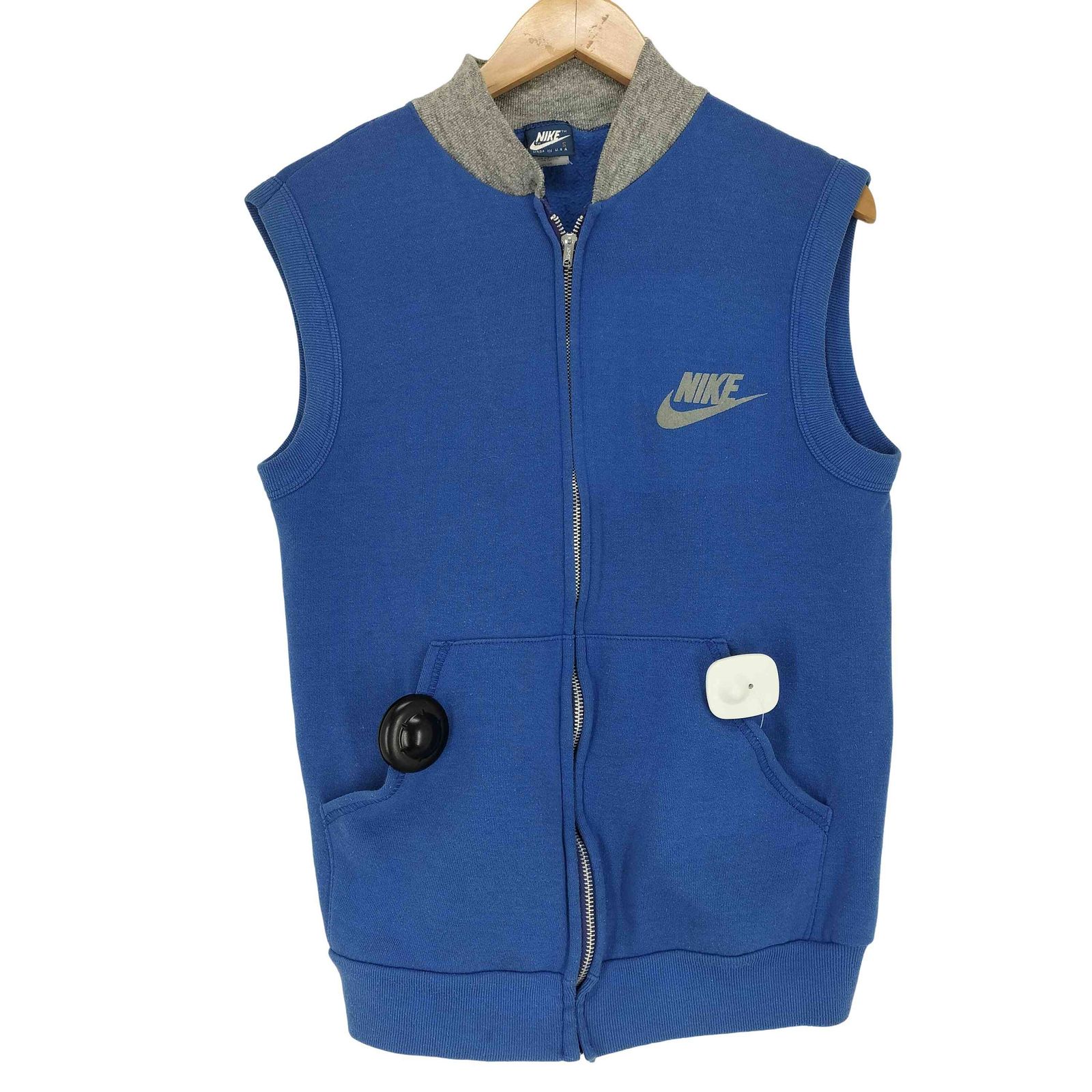 ナイキ NIKE 80S 紺タグ MADE IN USA ロゴプリントスウェットベスト EMARジッパー メンズ import：S