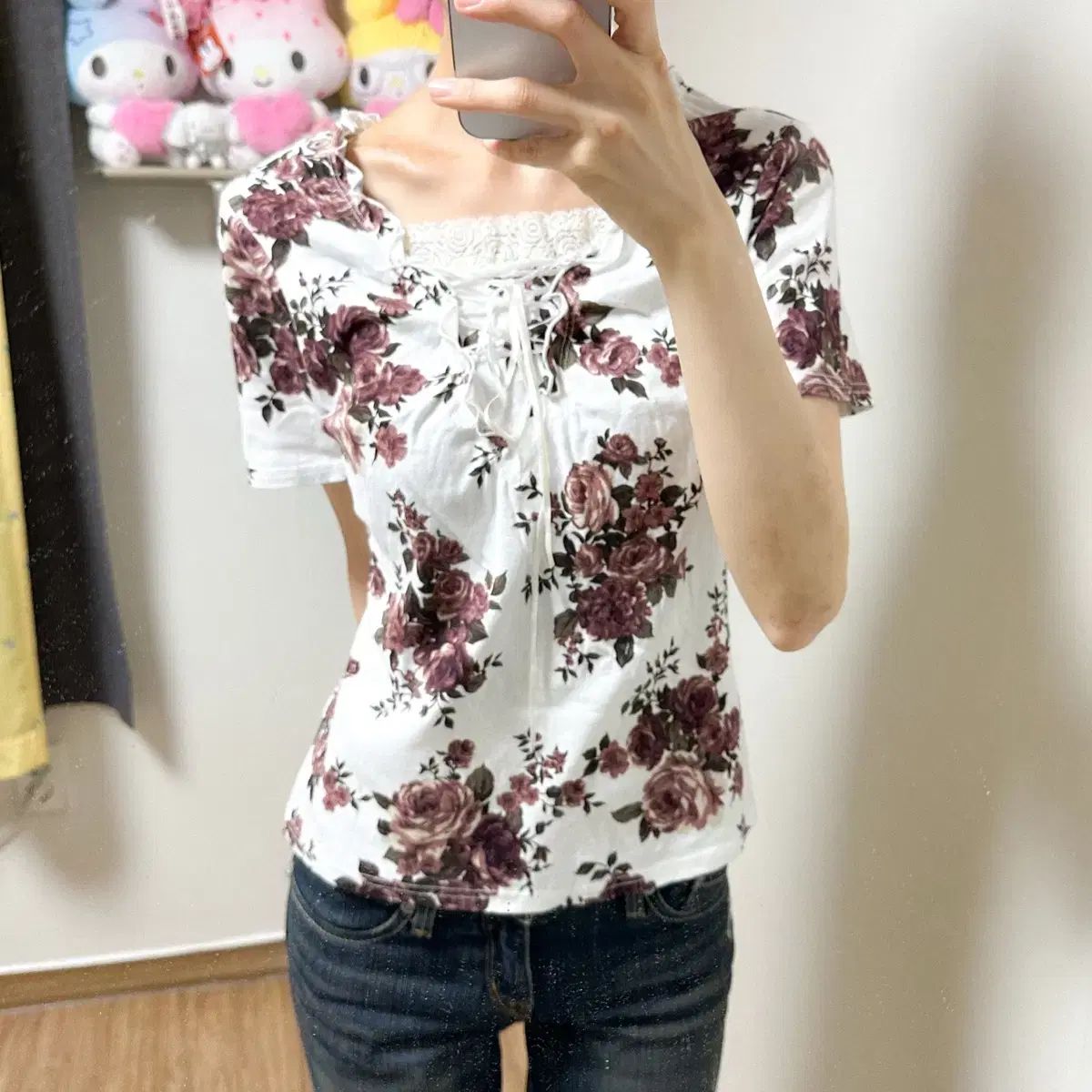 ヴィンテージ フラワー Tシャツ 姫ギャル ロギャル ラテ 平成 リズリサ系 スナ系 ゴシック