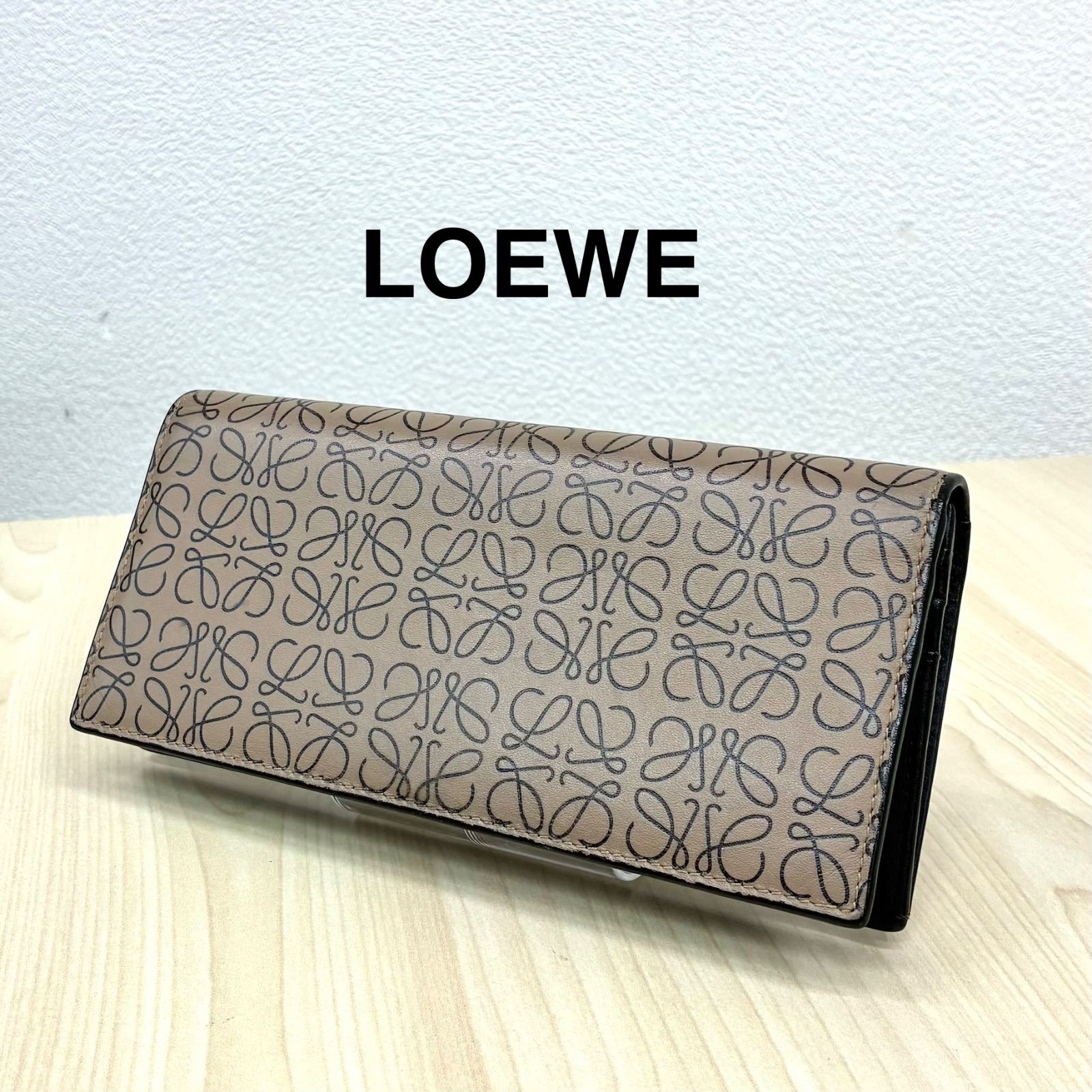 【ロエベ LOEWE】101843 リピートアナグラム 長財布 小物 レザー トープ×ブラック ユニセックス