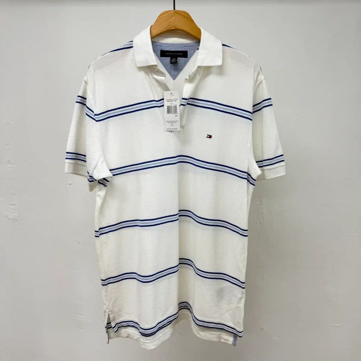 トミーヒルフィガー ストライプ 半袖 カラーTシャツ PKTシャツ 白 95 JS54