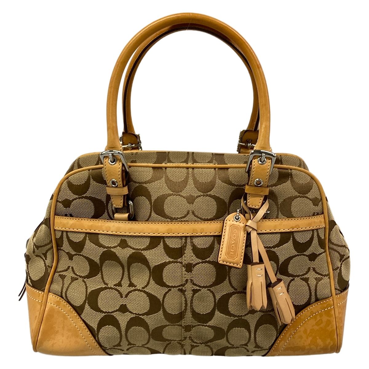 COACH(コーチ) ハンドバッグ ハンプトンズシグネチャーサッチェル 8K05 カーキ×ベージュ レザー