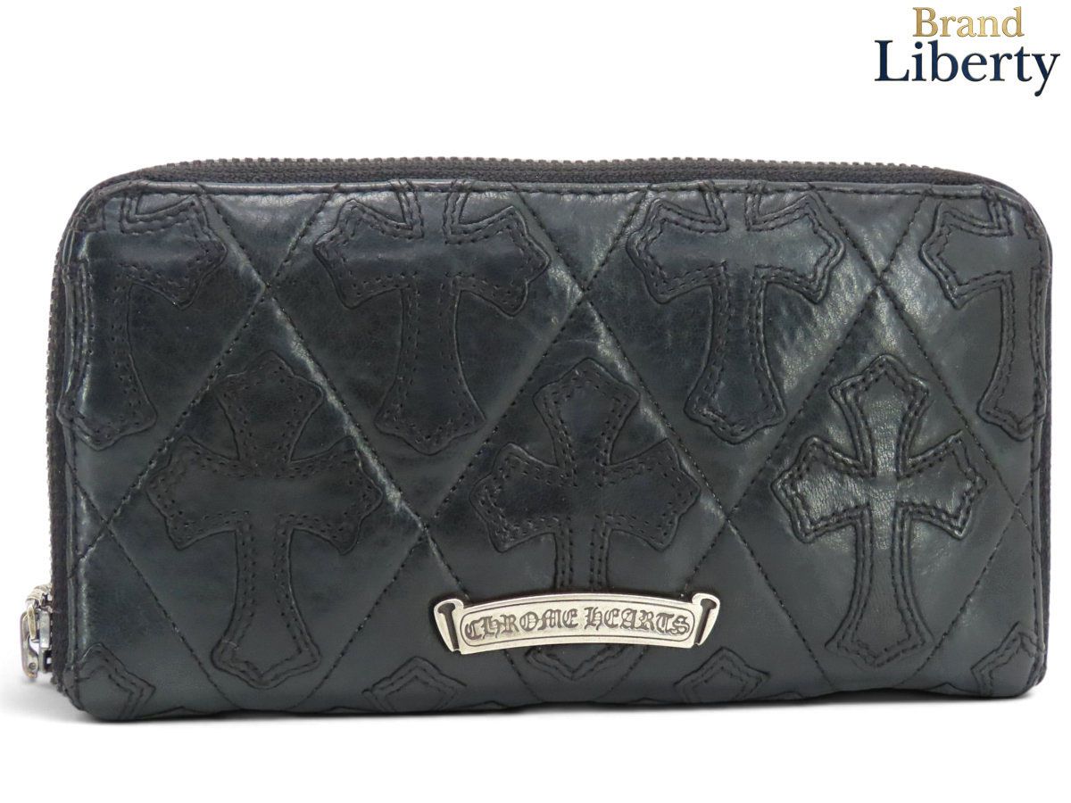 クロムハーツ Chrome Hearts セメタリークロス キルティング クロスパッチ ラウンドファスナー 長財布 ブラック レザー シルバー925 REC F ZIP CEME QLT