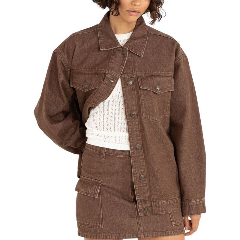 リズム レディース アウター ジャケット・ブルゾン デニム ジャケット Rhythm Oversized Denim Jacket Womens Dark Brown ブラウン