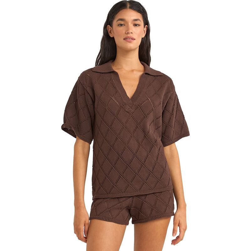 リズム レディース トップス Tシャツ ニット Rhythm Islander Collared Knit Shirt Womens Chocolate チョコレート