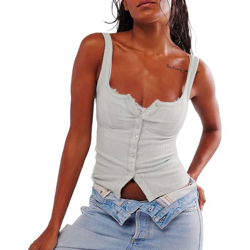 フリーピープル レディース トップス タンクトップ Free People End Game Pointelle Tank Top Womens Pale Aqua アクア