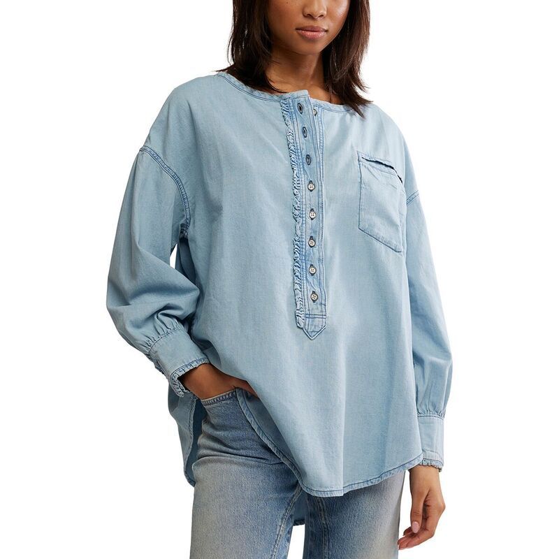 フリーピープル レディース トップス Tシャツ デニム Free People Denim Dreaming Pullover Womens So Soft Light Wash デニム