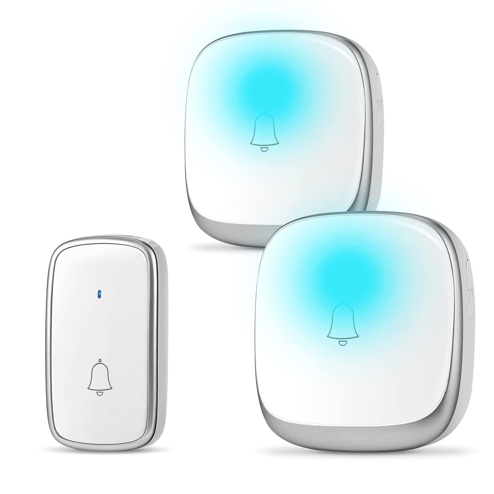 ☆新品☆ワイヤレスチャイム 玄関ドアベル 自動発電 音と光で呼び出し 7色提示led 電池不要 防水防塵 4段階音量調節 介護 飲食店/玄関/浴室などに適用 200M無線範囲 送信機1 受信機2 26733e66